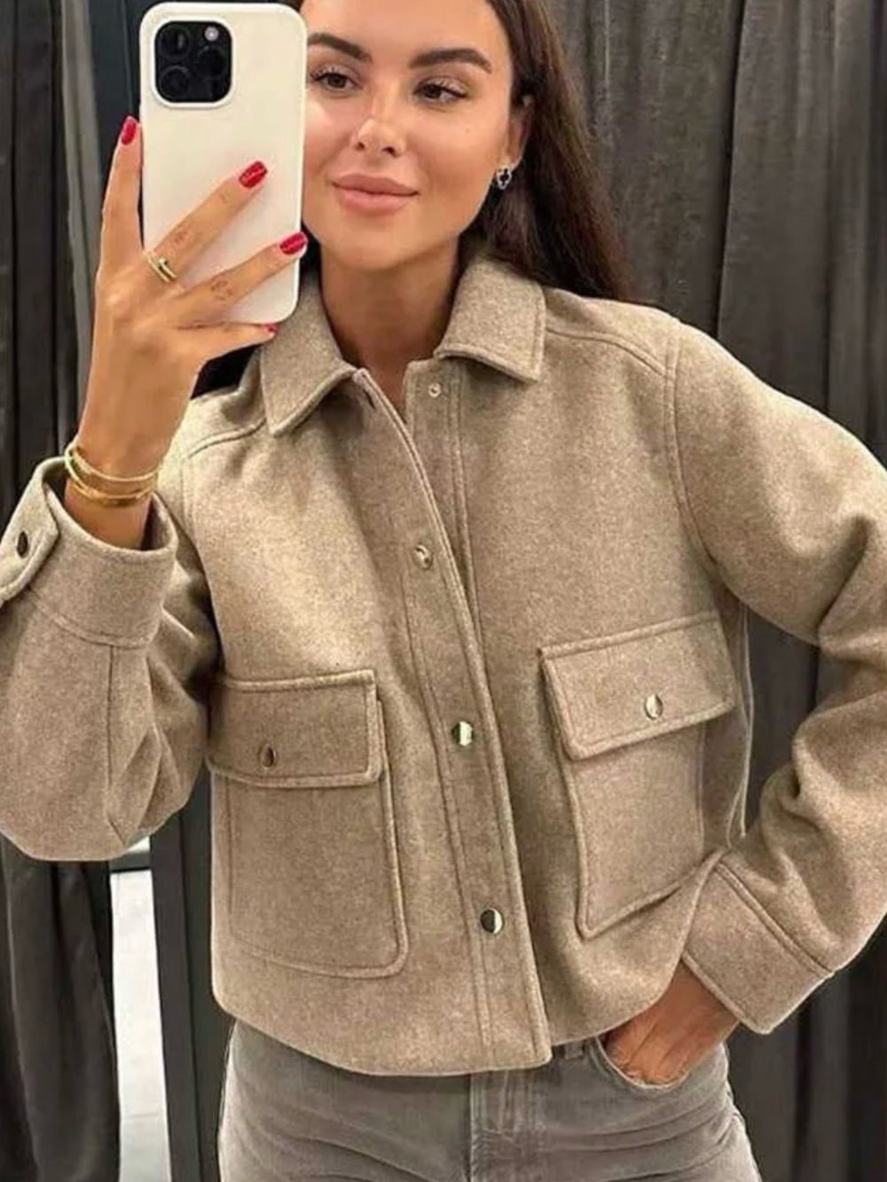 Womens Beige Pocket Jacket